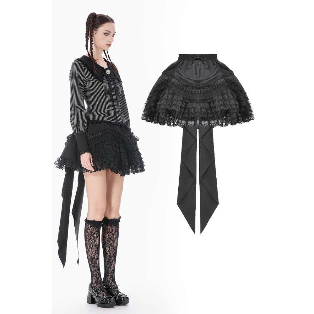 Dark in Love - Gothic Lace Bustle Tail Korte rok - Zwart